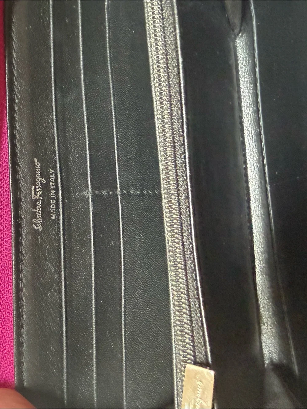 Salvatore Ferragamo Metallic Fuchsia Zip Wallet